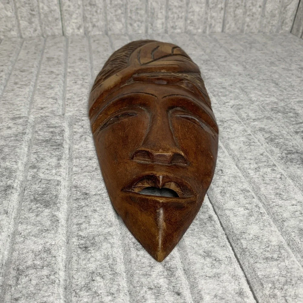 Vintage Martinique African Style Wood Carved Mask 1998 Wall Hanging Decor Art